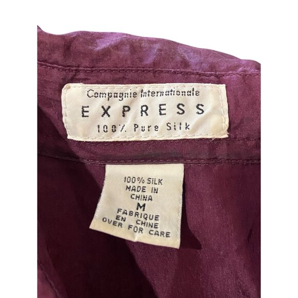 Express Silk Button Down Blouse Burgundy Size M Vintage - Picture 3 of 12